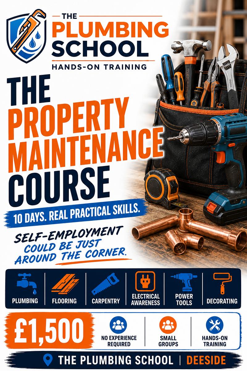 The Property Maintenance Course flyer — 10 days of hands-on training at Deeside
