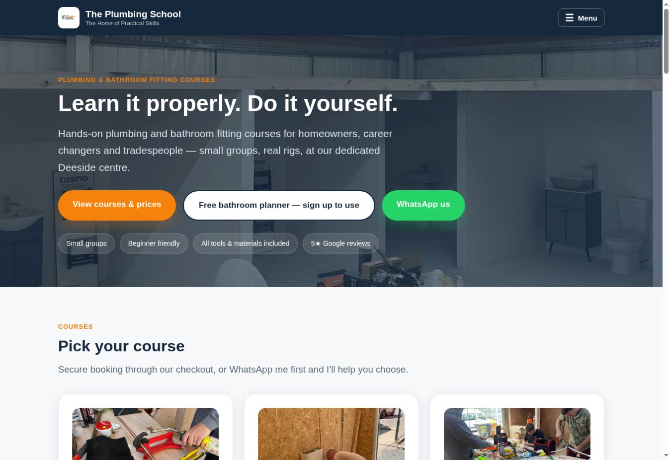 The Plumbing School website — the working example for our website building course